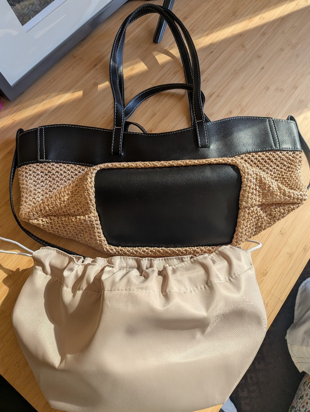 Woven Straw Tote with Black Trim - Women Shoes Accessory
